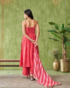 Red Bandhani Print Dress with Dupatta