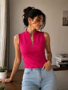 Sleeveless Zip-Up Pink Top