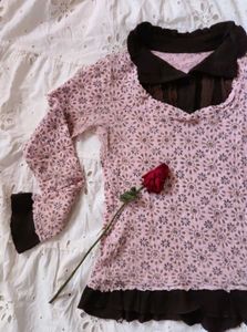 Korean Style and Y2K Pink-Brown Tshirt