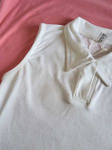 Sleeveless White Polo Top