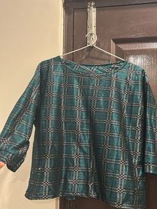 Green Plaid Cropped Top