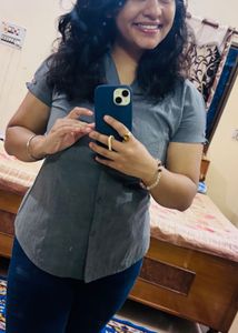 Chic Grey Button-Up Shirt