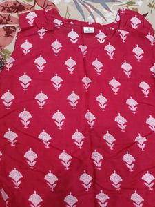 pink magenta straight sleeveless round neck kurti