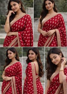 Elegant Red Printed Saree