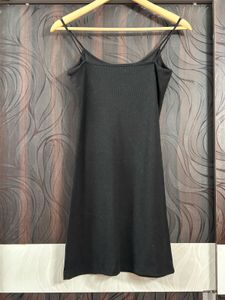 Classic Little Black Ribbed Slip Dress
