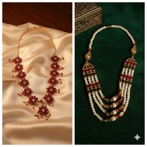 Elegant Red & Pearl Necklace Set