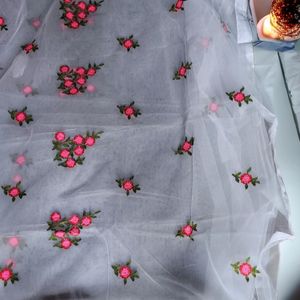 Brand New Pure White Embroidery Net Saree