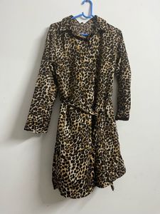 Leopard Print Belted Shirt Dress