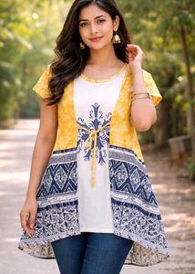 Stylish Yellow & Blue Printed Kurta