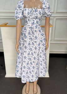 Floral Print Midi Dress with Puff Sleeves