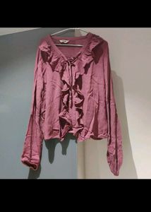 Chic Pink Ruffle Button-Up Top