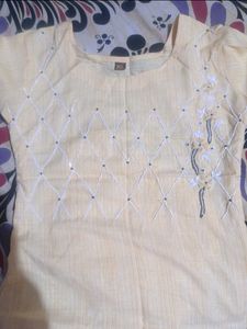 Embroidered Top &amp; Cotton Trousers- 3 Piece Outfit