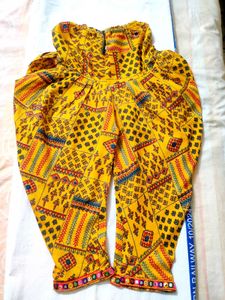 Yellow Printed Kurta Set with Dhoti Pants
