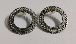 Designer Silver Tone Round Earrings
