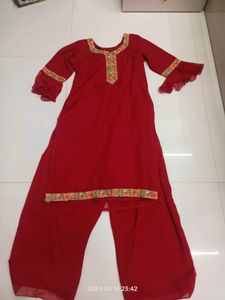 Red Suit with plazo and multi colour dupatta