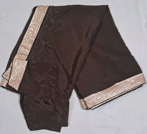 Elegant Brown Silk Saree with Golden Border