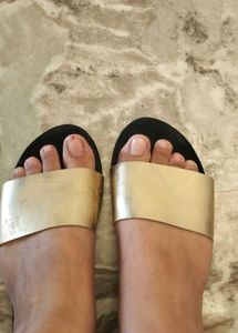 Gold Metallic Slide Sandals