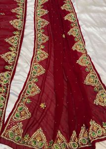 Exquisite Maroon Embellished Saree