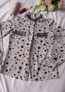 Chic Dalmatian Print Blouse with Sequins