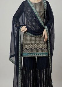 Embroidered Mirror Kurta Set with Sharara Pants