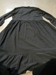 Chic Dark Grey Button-Down Midi Dress