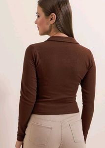 Ribbed Long Sleeve Collared Top