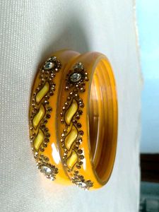 Vibrant Yellow Bangle Set with Embellishments