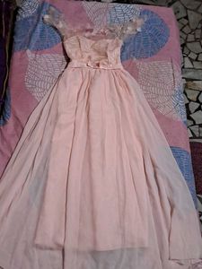 selling this peach floral tulle gown.