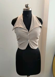 Beige Halter Neck Vest