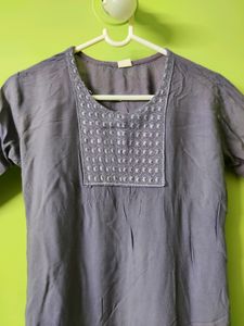 🔥Buy1get1🔥Grey Classic Cotton Kurta Top✅
