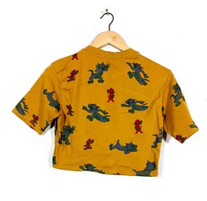 Mustard Yellow Printed Crop T-shirt