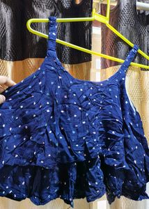 Cute Navy Blue Polka Dot Crop Top