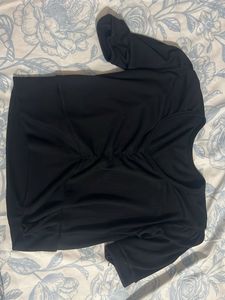 Chic Black Ruched V-Neck Top