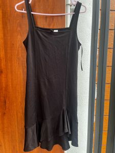 Black Square Neck Ruffle Dress