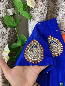 Vibrant Blue &amp; Orange Embroidered Kurta Set