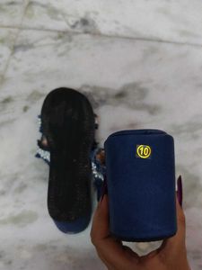 Embellished Denim Slides
