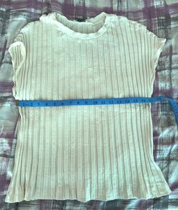 Zara - Cream Ribbed Short Sleeve Top