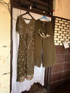 olive grren naira set  with Pants & Dup