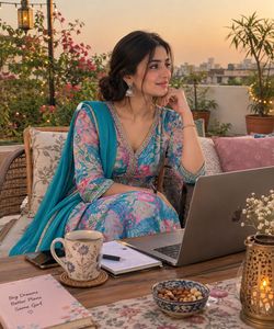 3 pc Floral Print Anarkali Kurta Set with Dupatta