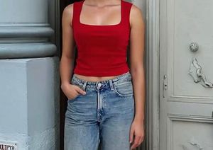 Chic Red Square Neck Crop Top