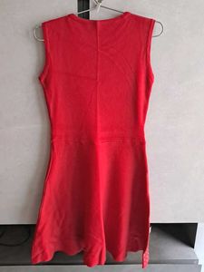 Red A-Line Dress with Grommet Detail