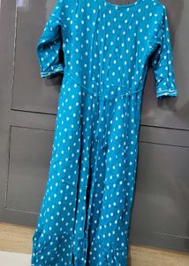 Blue Kurta with White Polka Dots
