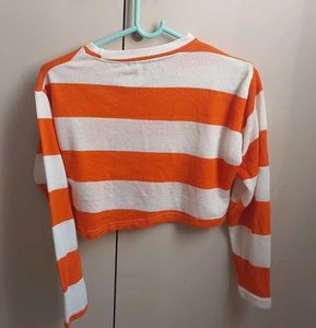 Orange &amp; White Striped Cropped Top