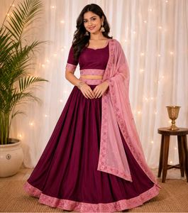 Maroon & Pink Embroidered Lehenga Set