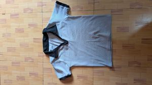 Grey Ribbed Collared Top
