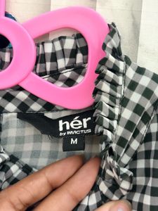 Gingham Check Mock Neck Top