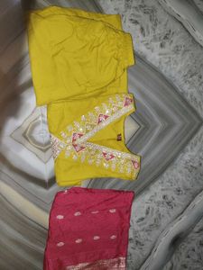 Elegant Yellow Kurta Set with Pink Dupatta