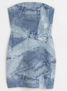 H&amp;m Denim Patchwork Tube Mini Dress