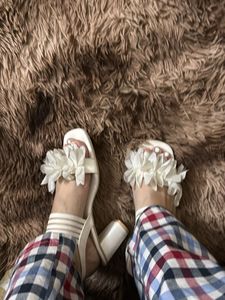 White Floral Block Heels