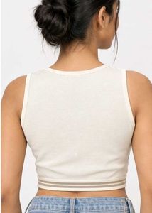 Cream Ribbed Cropped Tank Top